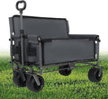 3-in-1 Convertible Folding Wagon Cart with Bench Seat & Storage - 500lbs Heavy-Duty Utility Wagon, 180L Capacity All-Terrain Wheels for Camping, Beach, Sports, Garden (Grey)