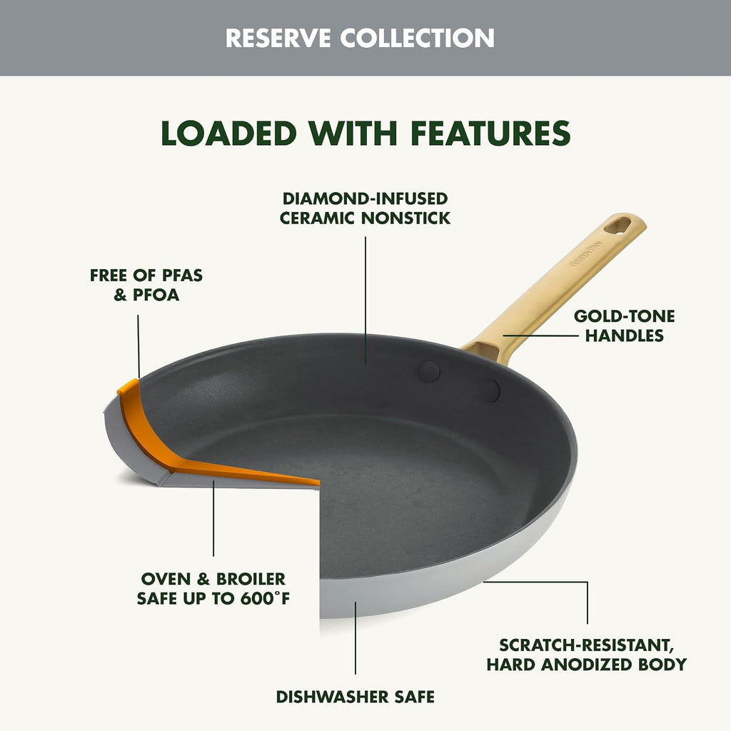GreenPan Hard Anodized Healthy Ceramic Nonstick 8 Piece Cookware Pots and Pans Set, Gold-Tone Stainless Steel Handles, PFAS & PFOA-Free, Dishwasher Safe, Oven & Broiler Safe, Charcoal