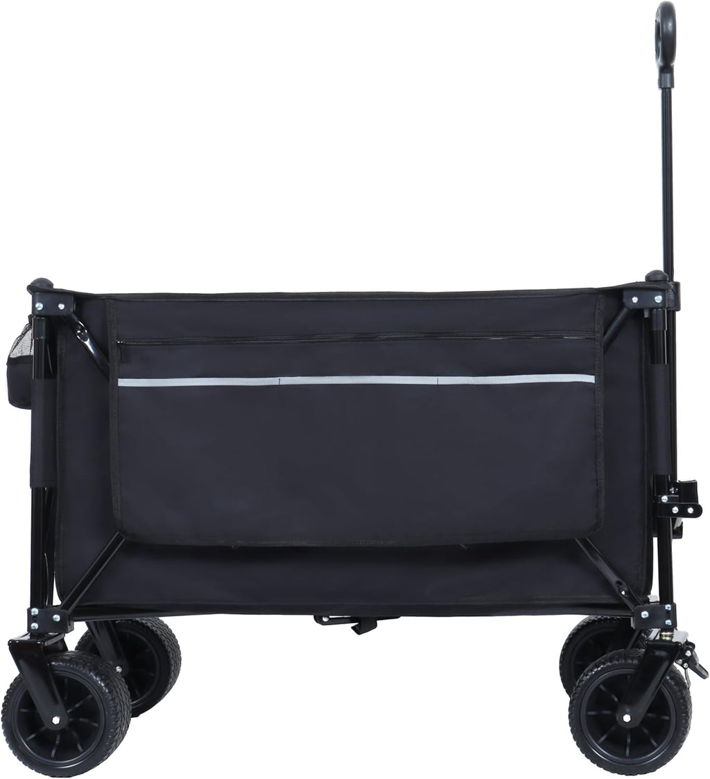 Foldable GCart with Heavy Duty Wheels 480lbs Load Capacity, Portable Utility Wagon for Camping, Sports, Groceries, Black