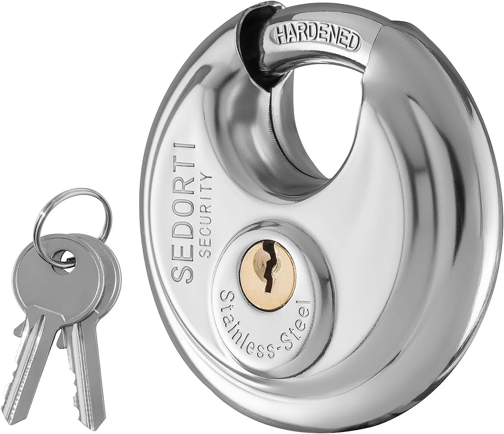 SEDORTI 20-Pack Disc Padlocks Keyed Alike, 2-3/4 inch Wide, Stainless Steel 304 Round Lock, Waterproof and Rustproof Storage Lock with Brass Keys, Ideal for Storage Unit Gate, Outdoor, Shed, Fence