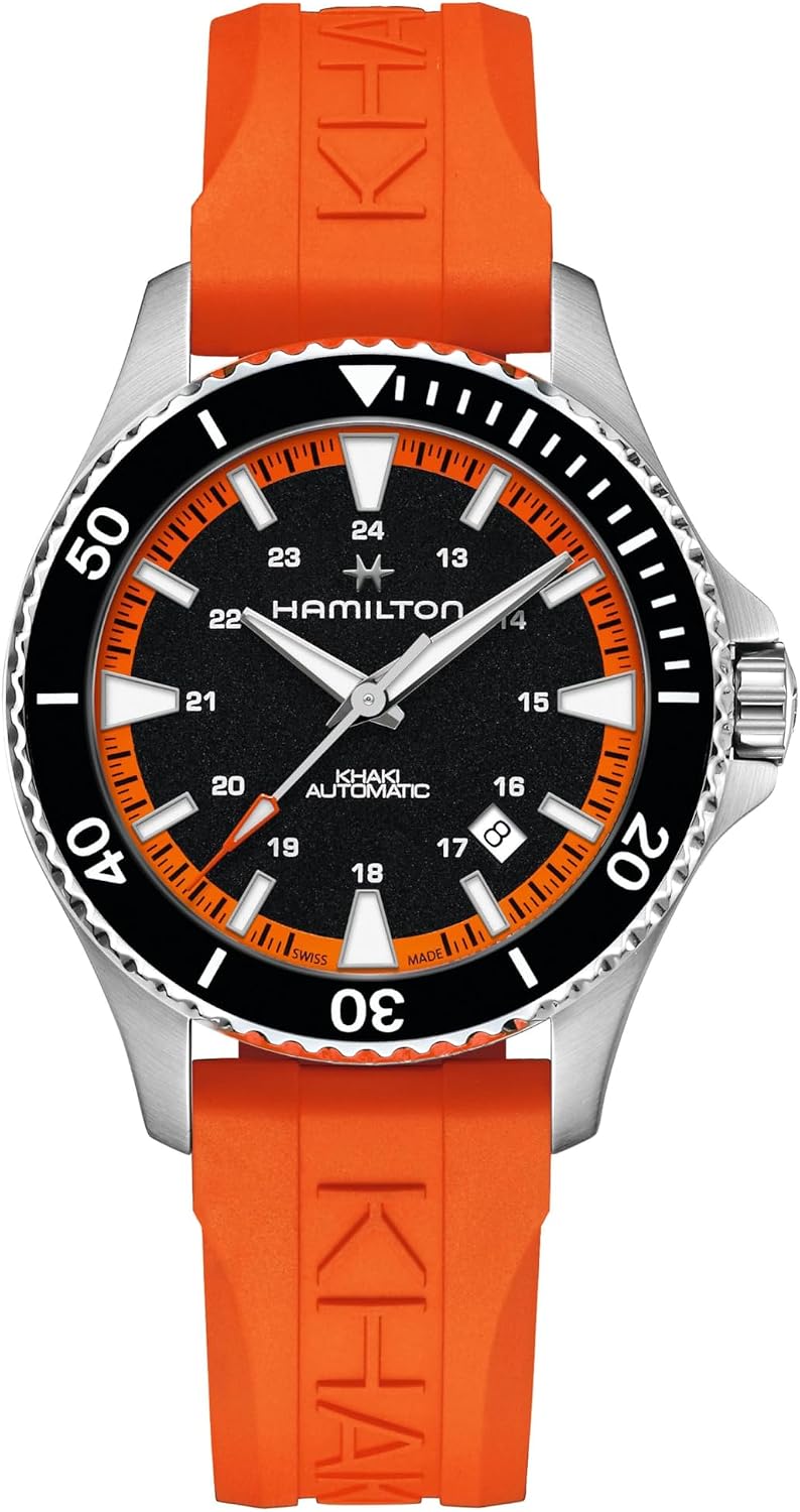 Hamilton Khaki Navy Scuba Automatic Men's Watch, 40mm Stainless Steel Case, Swiss Made, Black Dial Analog Wrist Watch for Men, 100m Waterproof, Sapphire Crystal, 3-Hand Movement, Rubber Strap