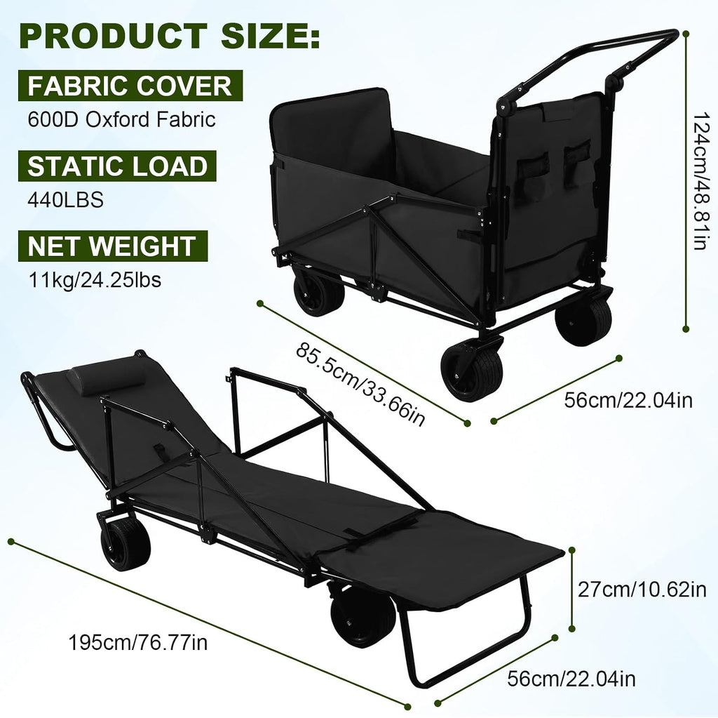Generic 2-in-1 Foldable Wagons Carts 440lbs Capacity Folding Wagon with All-Terrain Wheels for Sports Garden Shopping Camping