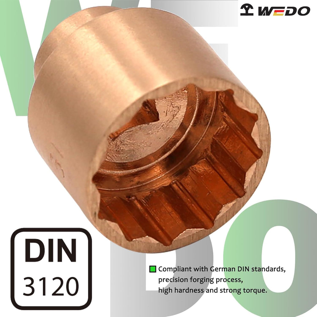 WEDO 10-pcs Non-sparking 1/4'' Drive Shallow Impact Socket Set,Stubby Slotted and Cross Head Screwdriver,Beryllium Copper,Non-magnetic,DIN and BAM standard,Suit for garage,Petrochemical Industry