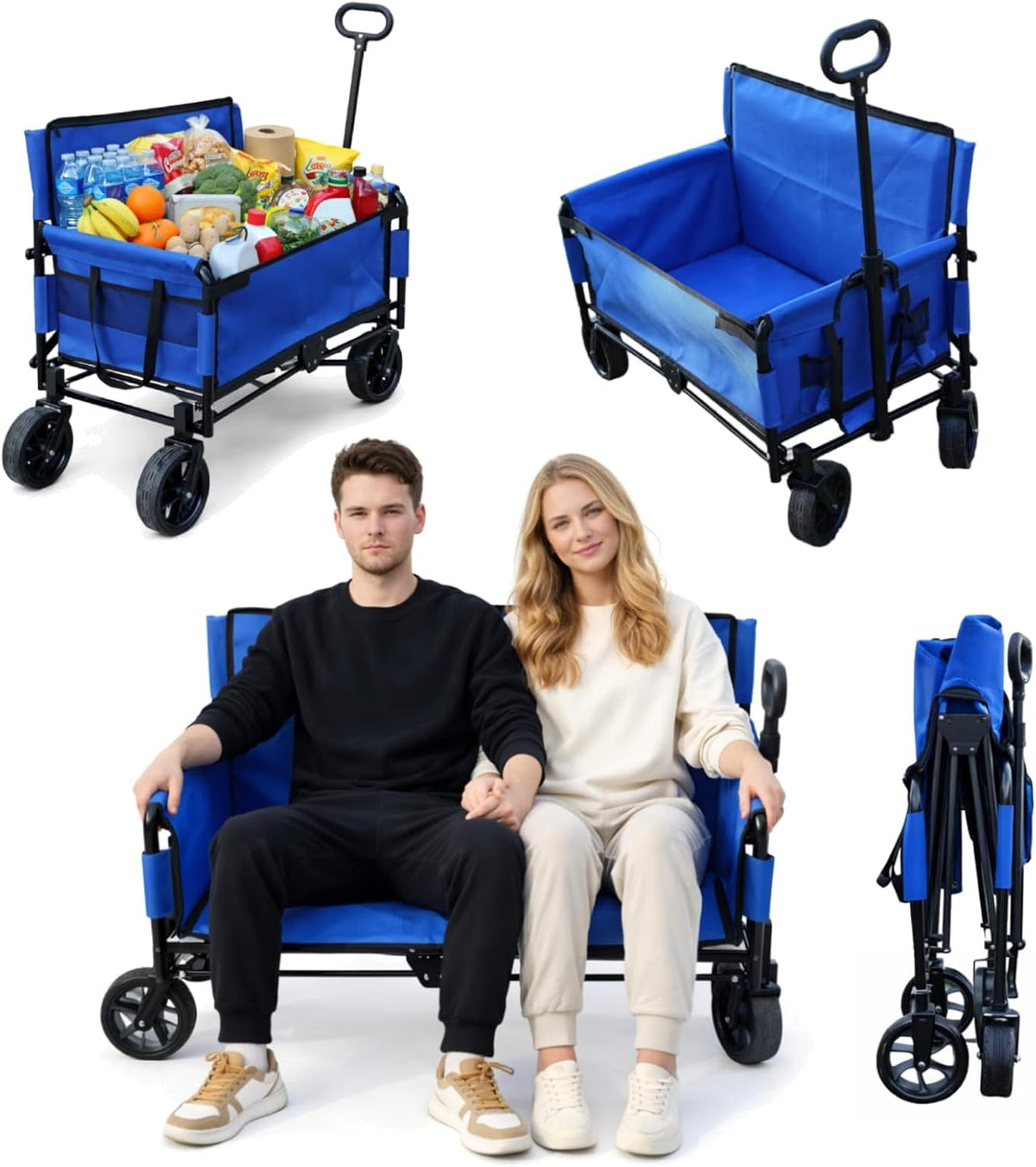 Beach Wagon Chair for Adults, Foldable Cart Converts to 2-Person Sofa, 2-in-1 Wagon Bench Love Seat Combo