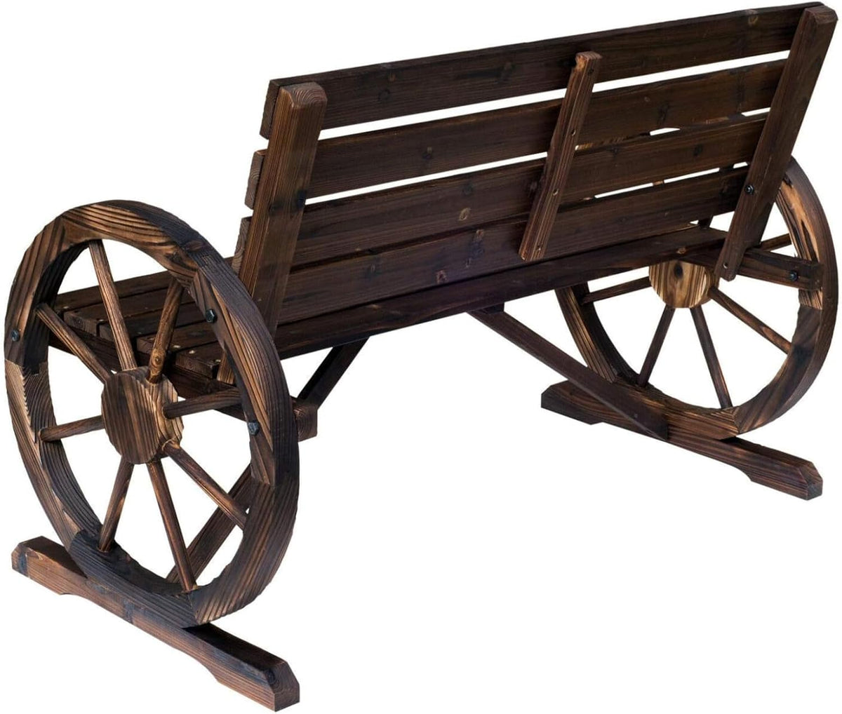 Patio Garden Wooden Wagon Wheel Bench Rustic Wood Design Outdoor Furniture