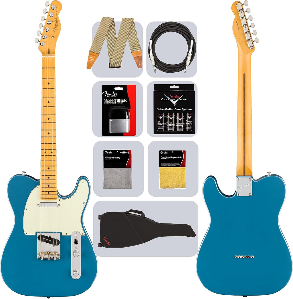 Fender American Professional Classic Telecaster - Faded Lake Placid Blue Bundle with Gig Bag, Strap, Cable, and Guitar Cleaning Kit