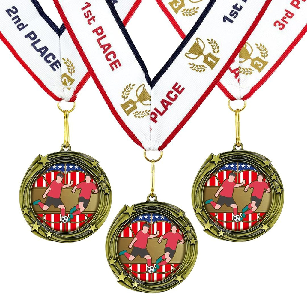 All Quality Soccer Swirling Stars Design Medal - 1st, 2nd, 3rd Place