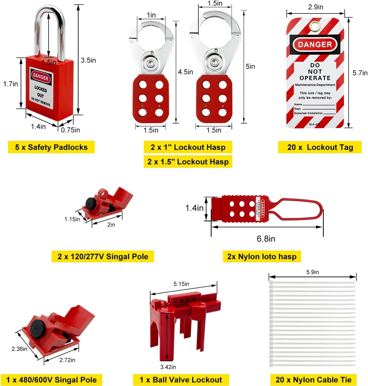 Lockout Tagout Kit Electrical Loto - Group Lockout Hasps, Lockout Tags, Safety Padlocks with Number, Nylon Ties with Tool Box