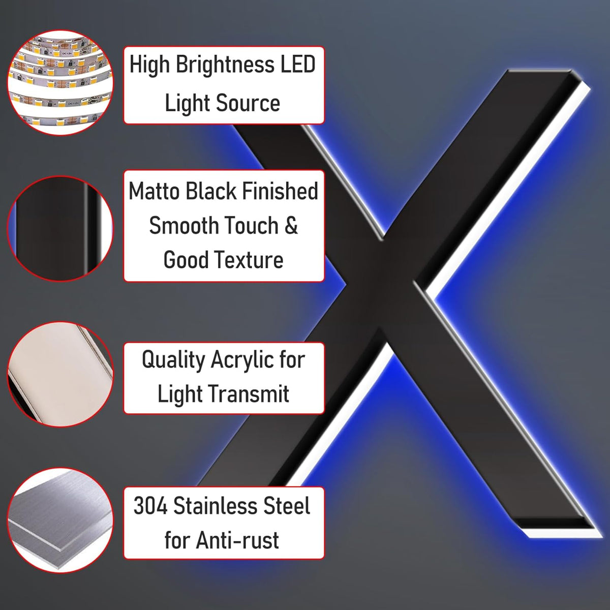 Backlit Illuminated LED House Numbers For House Street, Stainless Steel Illuminated House Number, Modern Up-Scale Look, Lighted Address Number Sign,14 Inch/350mm,2