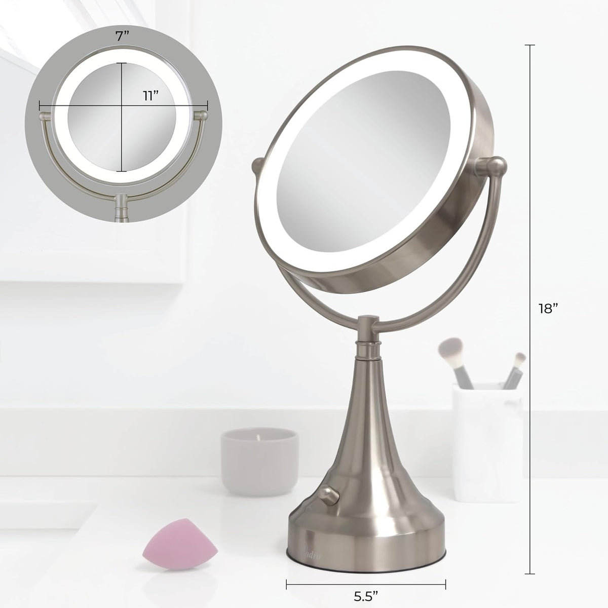 Zadro Lighted Makeup Mirror 10X Magnification LED 11' Dia Makeup Mirror with Lights and Magnification C Battery Operated