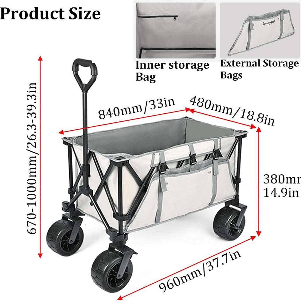 Garden Carts,Silver Gray Gray Collapsible Wagon,Sports Outdoor Utility Wagon Folding Bearing 90Kg Garden Wagon Sports Heavy Duty Steel Frame Foldable Yard Car