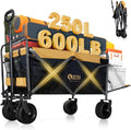 56' Large Collapsible Folding Wagon with Tailgate and Brake, 600LBS Heavy Duty Utility Cart, 250L Large All-Terrain Beach Wagon for Camping Garden Shopping Grocery Sports (Yellow, 250L)