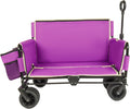 3-in-1 Convertible Folding Wagon Cart with Bench Seat & Storage - Includes 1 ice Pack, 500lbs Heavy-Duty Utility Wagon, All-Terrain Wheels for Camping, Beach, Sports, Garden (Purple)