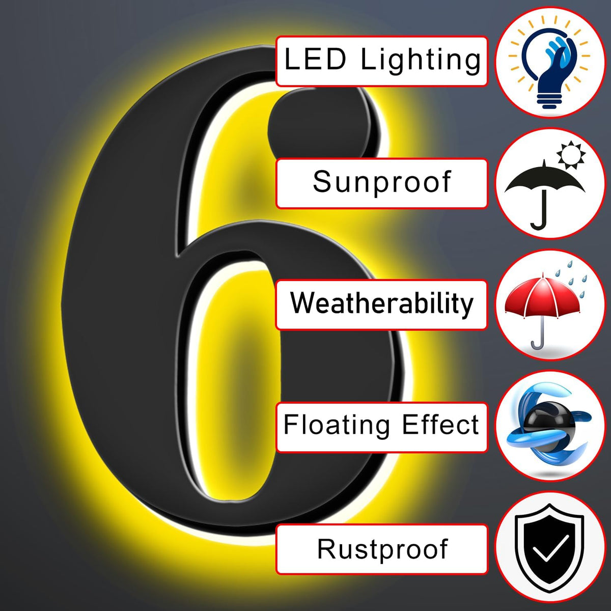Backlit LED House Numbers 18 Inch, Waterproof Stainless Steel, Illuminated Home Address Numbers, Lighted House Numbers, Modern Metal Address Numbers With LED Lights,E