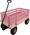 ZeHuoGe Outdoor Sport Wooden Wagon All Terrain Pulling with Removable Wooden Side Panels Rubber Inflatable Tires, Pull-Along Wagons (Pink)