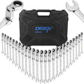 DISEN Ratcheting Wrench Set 25pcs, Flex Head Ratchet Wrenches Double Foldable, Metric 8-19mm and SAE 1/4'' -3/4'', 72-Teeth, Cr-V Steel,12 Point Combination Wrench set with Heavy Duty Case