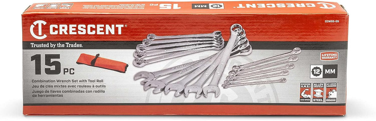 Crescent 12 Point Metric Combination Wrench Set with Tool Roll - CCWS5-05 (15 Count)(Pack of 4)