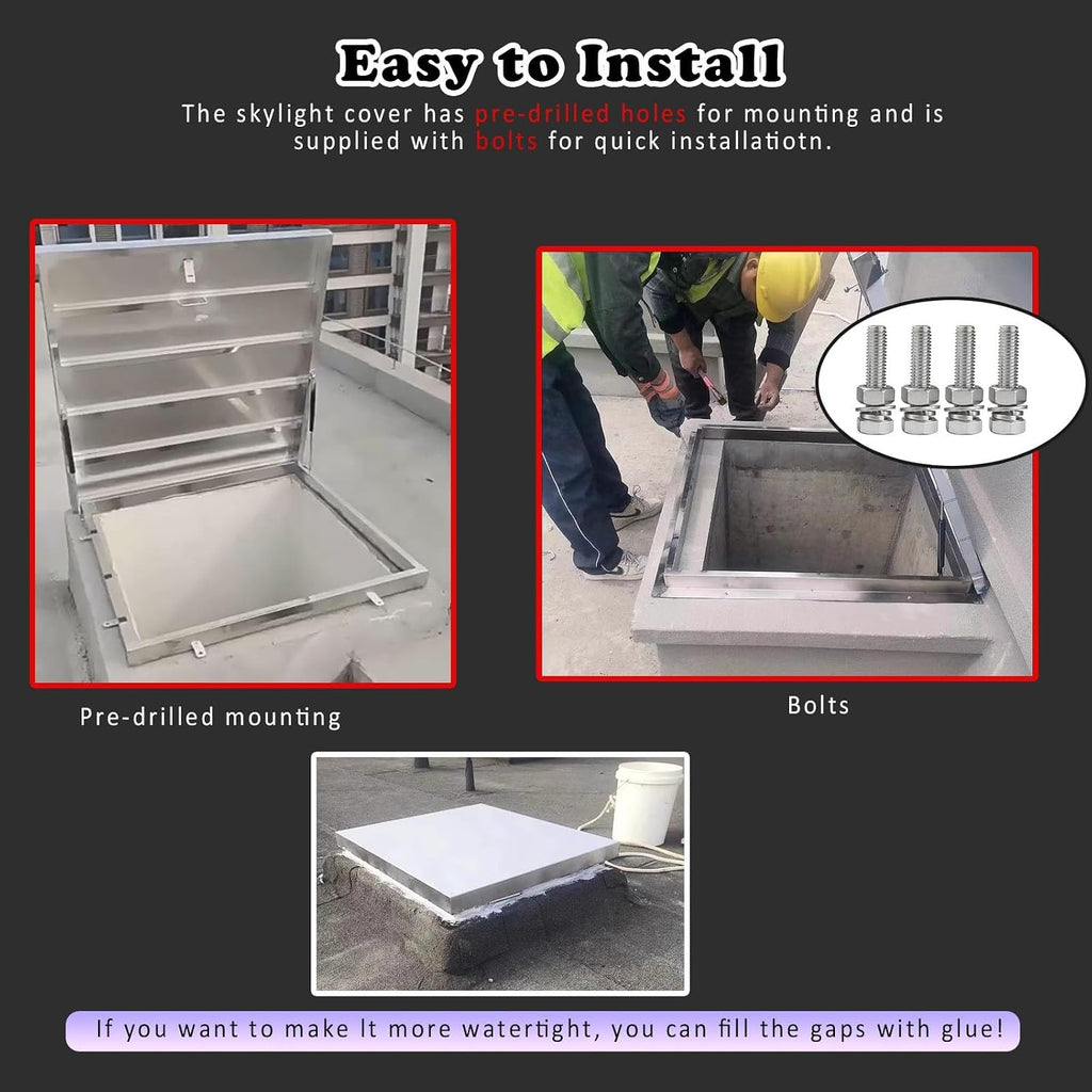 Outdoor Emergency Accesses Hatch Covers, Skylight Cover for Sloped Roof Attic with Hasp Latch Bolts, Stainless Steel Heavy Duty Maintenance Door Escape Exit Lid