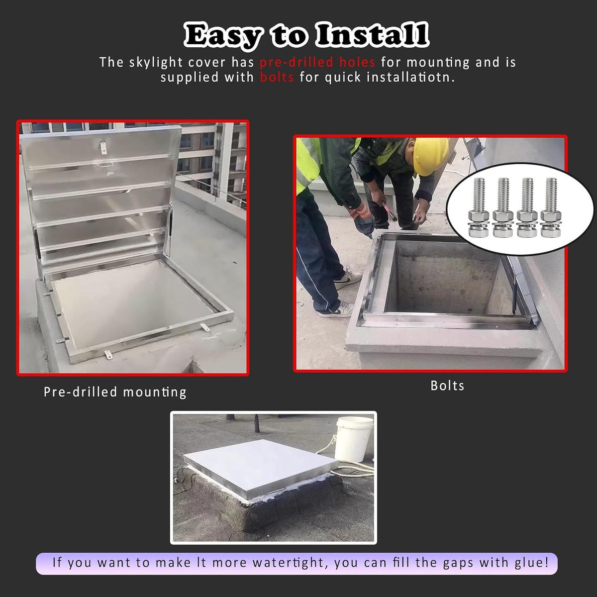 Outdoor Emergency Accesses Hatch Covers, Skylight Cover for Sloped Roof Attic with Hasp Latch Bolts, Stainless Steel Heavy Duty Maintenance Door Escape Exit Lid