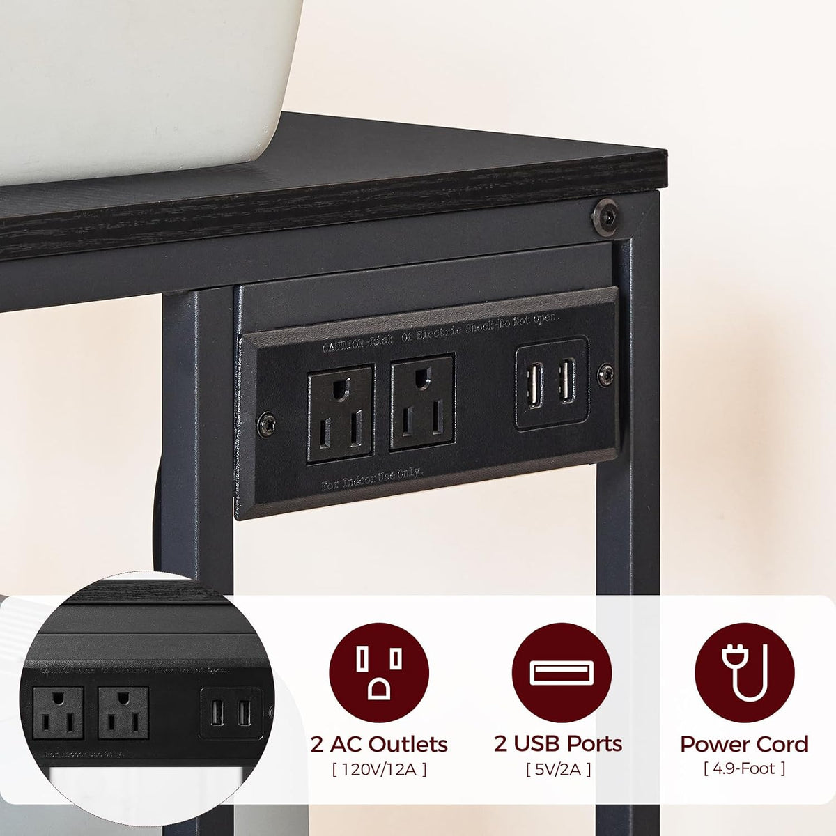 MAHANCRIS Printer Stand and Computer Desk Bundle, 3-Tier Rolling Printer Table with Power Outlets and 2 USB Ports, Computer Desk with Charging Station and LED Light PTHB78E01-CDHS134E01