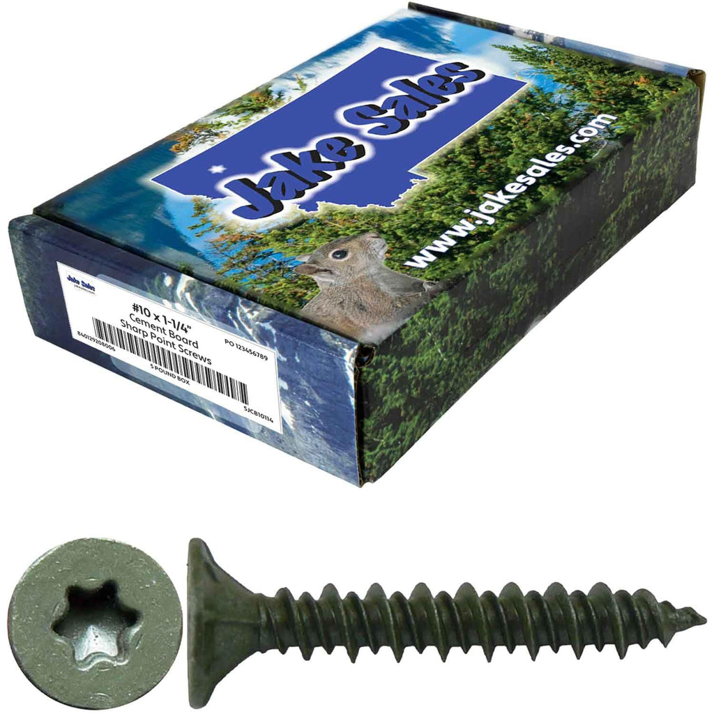Jake Sales #10x1-1/4 Sharp Point Torx/Star Head Screws for Fastening Cement Backer/Board/Tile- Torx/Star - T-25 Head - 5 Pound CASE 7470 Screws