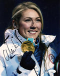 MIKAELA SHIFFRIN HAND SIGNED 8x10 COLOR PHOTO WITH GOLD MEDAL JSA - Autographed Olympic Photos