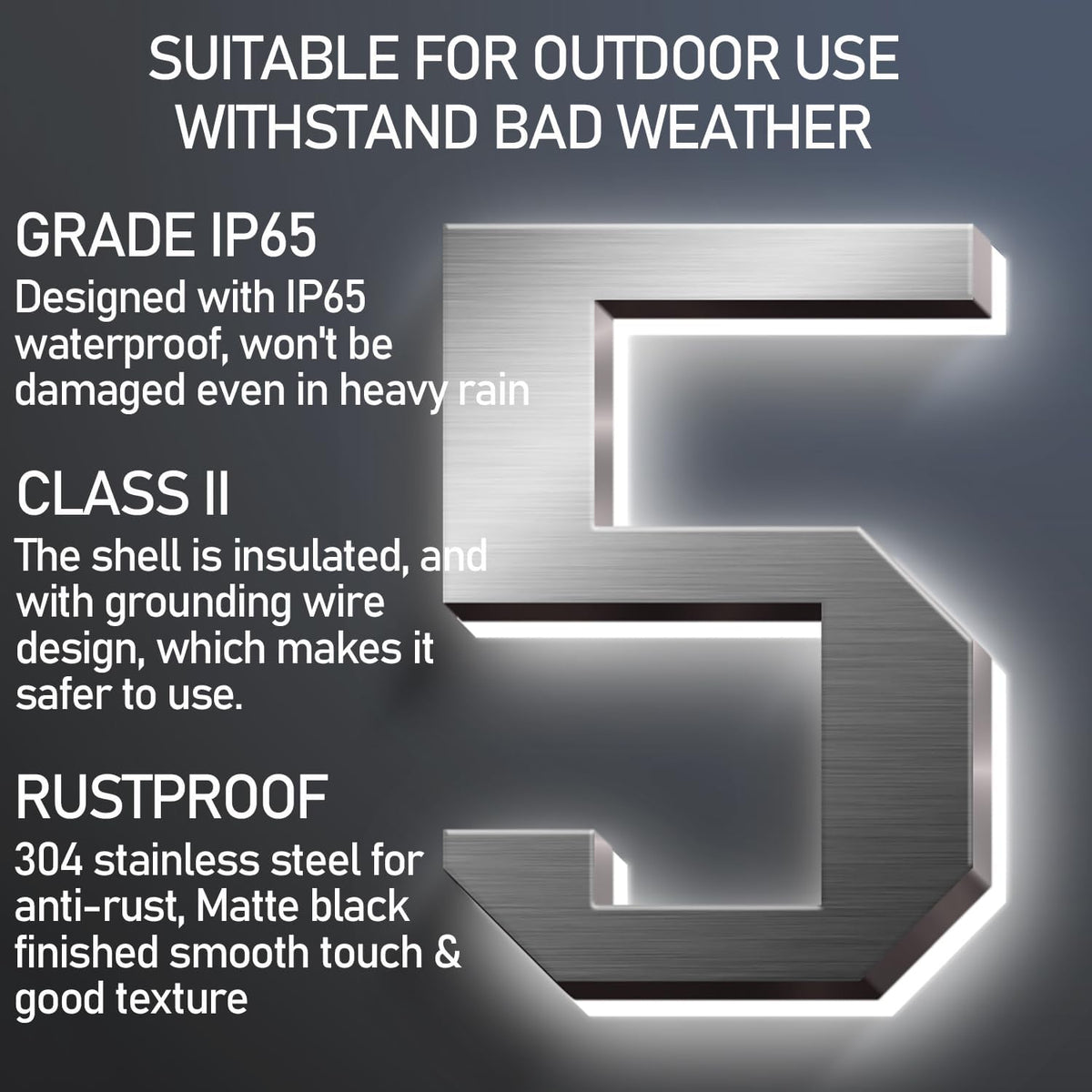 Illuminated House Numbers, Stainless Steel House Address Numbers, Backlit LED Illuminated Home Address Number, Lighted House Numbers, Modern Address Numbers,16 Inch/400mm,5