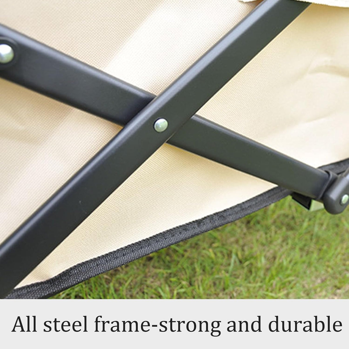 Beige Garden Carts,Collapsible Wagon,Sports Outdoor Utility Wagon Garden Wagon Sports Steel Frame Foldable Yard Car Camping Cart BBQ 150Kg Load with Side Pockets Rubber Wheel