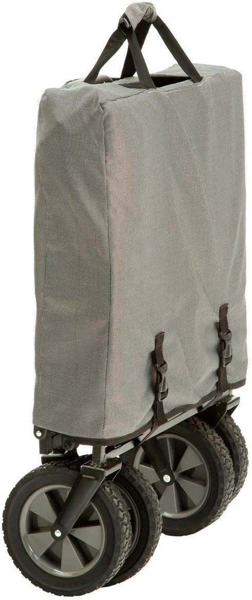 MacSports Heavy Duty Collapsible Outdoor Folding Utility Cart with Adjustable Rolling Wheels - All Terrain Sports & Beach Wagon with Side Table