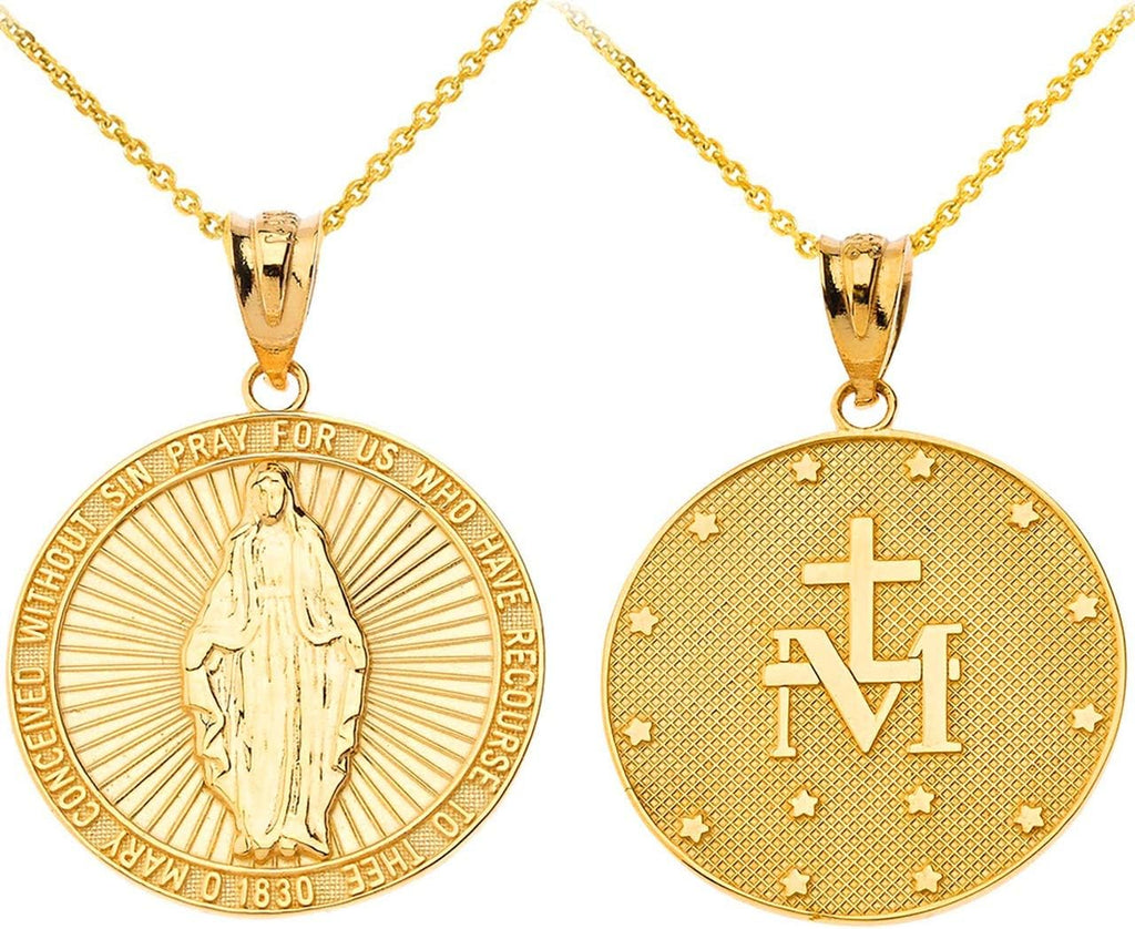 Certified 14k Gold Miraculous Medal Catholic Blessed Virgin Mary Sacred Pendant Necklace