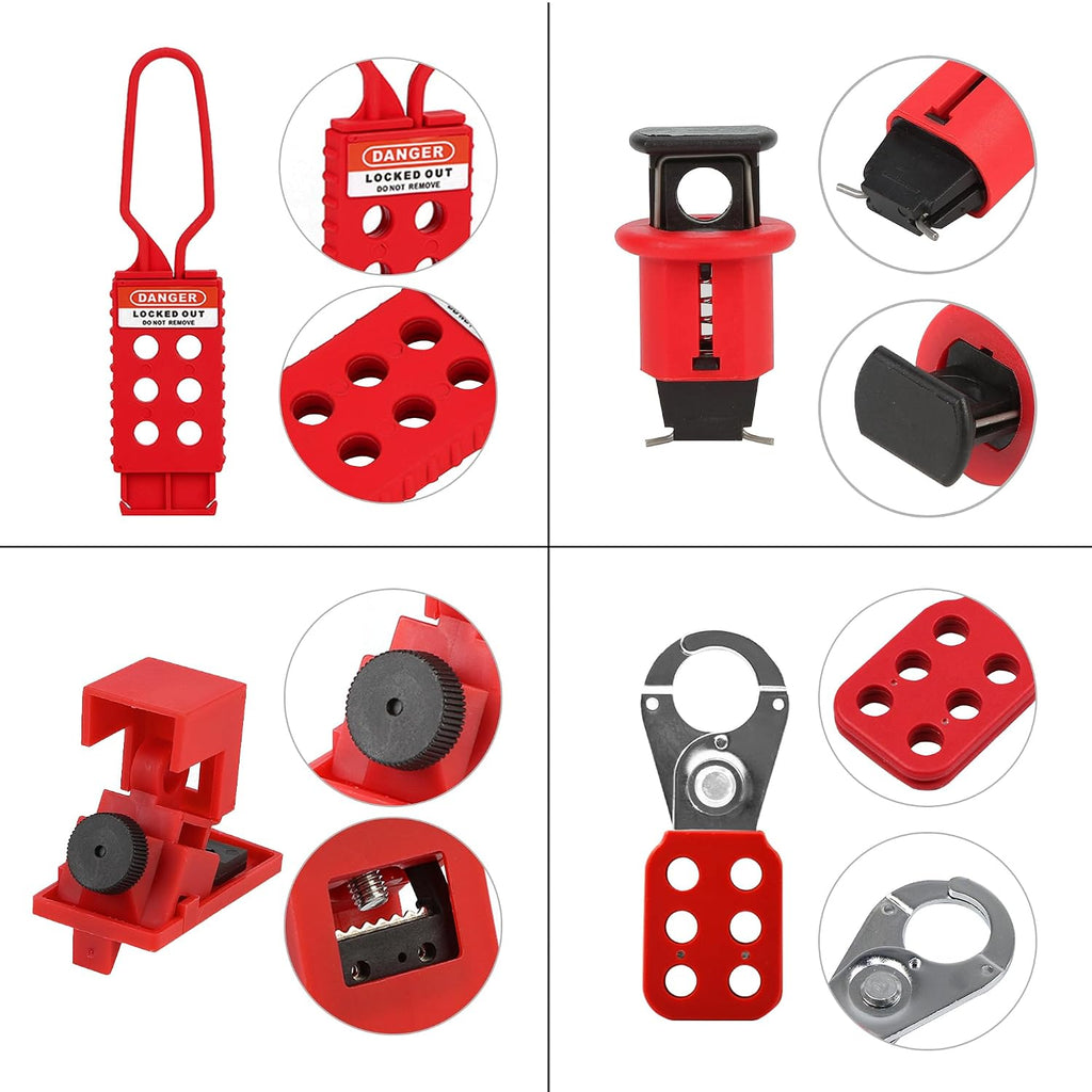 74 PCS Lockout Tagout Kit Electrical Loto Device,Lock Out Tag Out Station Clamp-On Universal Multi-Pole Circuit Breaker Locks,Hasps,Safety Padlocks,Loto Tags with Nylon Ties(Black Box)