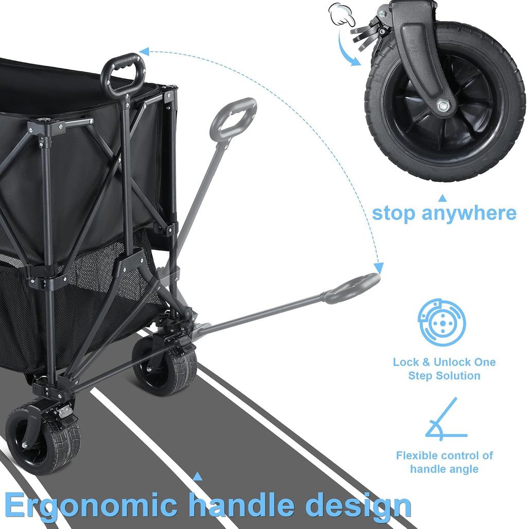 700lb Double Decker Wagon Collapsible Cart Foldable Heavy Duty Wagon Collapsible，400L,54' Extended Foldable Cart with Wheels for Camping Fishing & Outdoor Use, Beach cart，