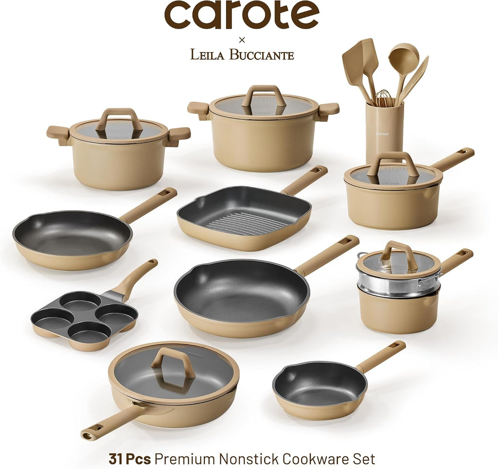 CAROTE 31PCS Pots and Pans Set, Nonstick Cookware Set Kitchen Non Stick Induction Titanium Cookware Non-toxic Granite Cooking set, PFOA Free