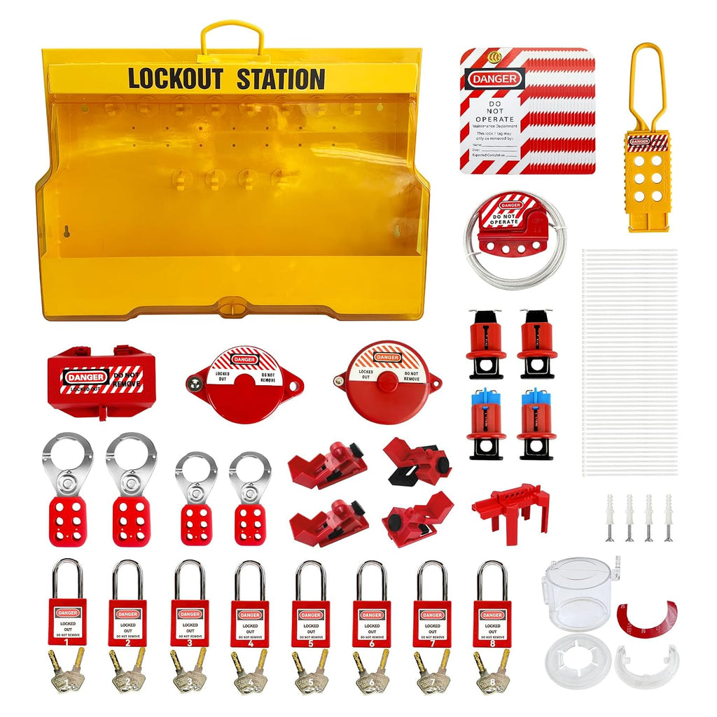 Lockout Tagout Station, 102 Pack Electrical Security Lock Kit with Steel Safety Lockout Padlocks Lock Shackle Safety Gate Valve Lockout