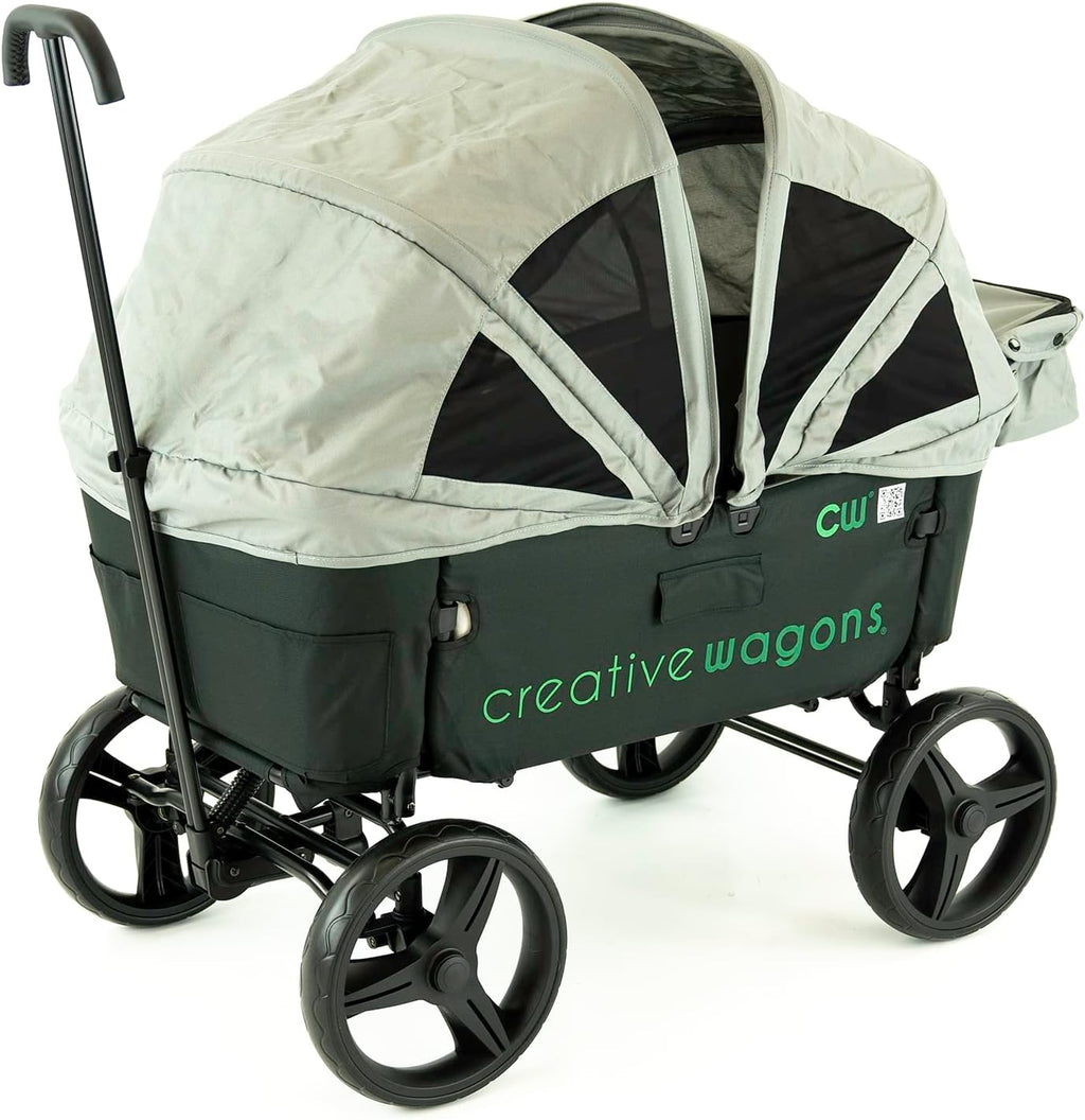 Creative Outdoor Wagon for Kids Push Pull Collapsible Stroller Wagon Buggy Transformable Bench Cart for Kids Cargo All Terrain, Removable Canopy