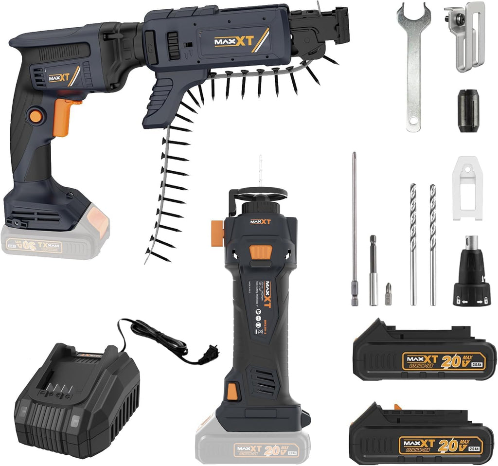 MAXXT 20V Brushless Drywall Screw Gun (Tool Only) – 2-in-1 Screwdriver & Router, 0-5 000 RPM, One-Hand 25-57 mm Quick-Set, 360° Rotating Head, Tool-Free Depth, Drywall Cut-Out Bit Included