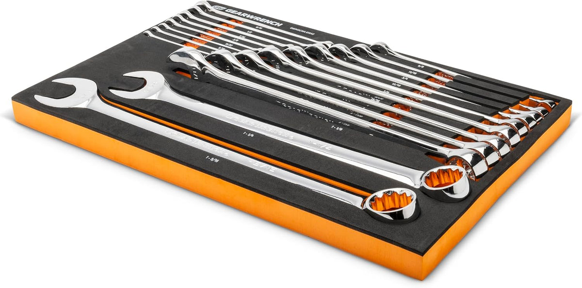 GEARWRENCH 19 Piece 12 Pt Long Pattern Combination SAE Wrench Set in Foam Storage Tray - GWMSCWL12SAE