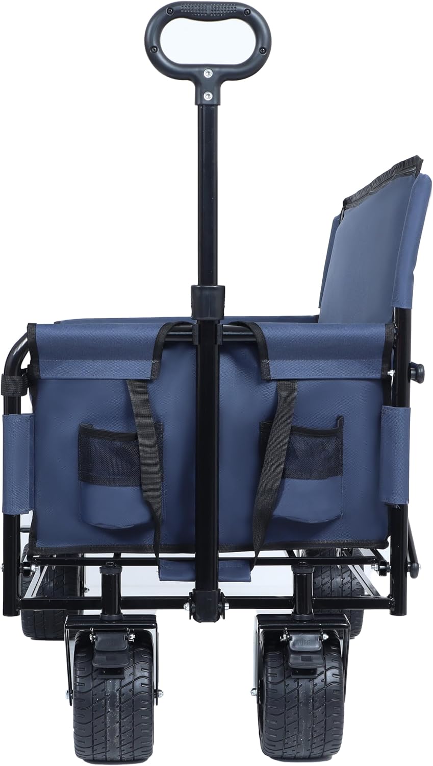 3-in-1 Convertible Folding Wagon Cart with Bench Seat & 180L Storage - 500lbs Heavy-Duty All-Terrain Wagon for Camping, Beach, Sports & Garden Use (Dark Blue)