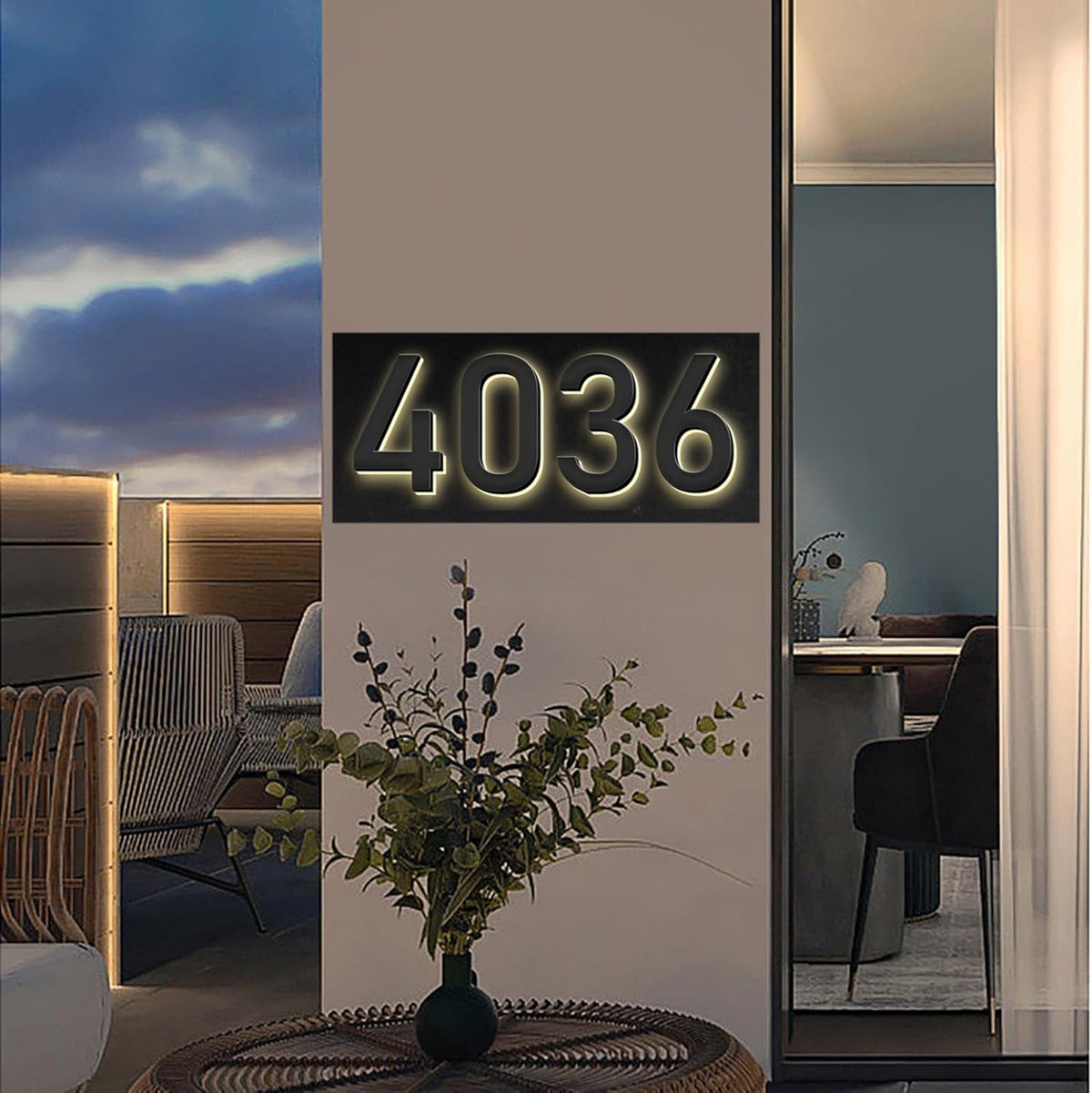 Backlit Illuminated LED House Numbers, Matte Black, Address Signs Lighted Plaque, Outdoor/Indoor, Modern, Weatherproof And Corrosion Resistant, Day & Night,20 Inch/50cm,4
