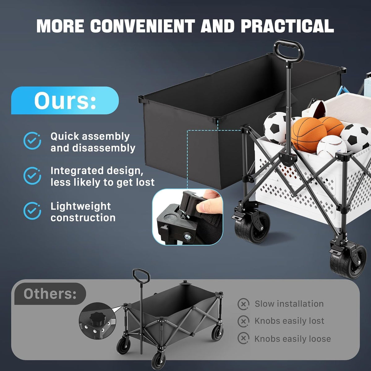 Homebetta 48' XL Collapsible Wagon Cart, 400L Heavy Duty Folding Wagon with All-Terrain Wheels and Sled Board, 560 lbs Capacity Utility Wagon for Camping, Garden, Sports, Beach and Shopping