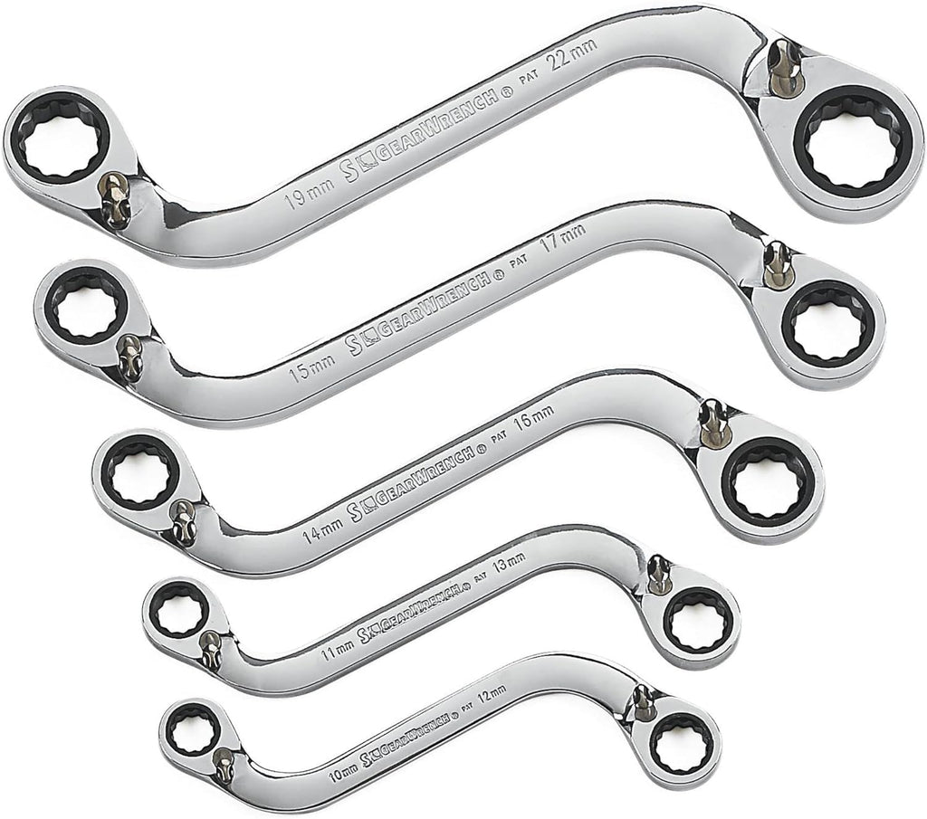 GEARWRENCH 5 Pc. 12 Pt. Reversible S-Shape Double Box Ratcheting Wrench Set, Metric - 85299