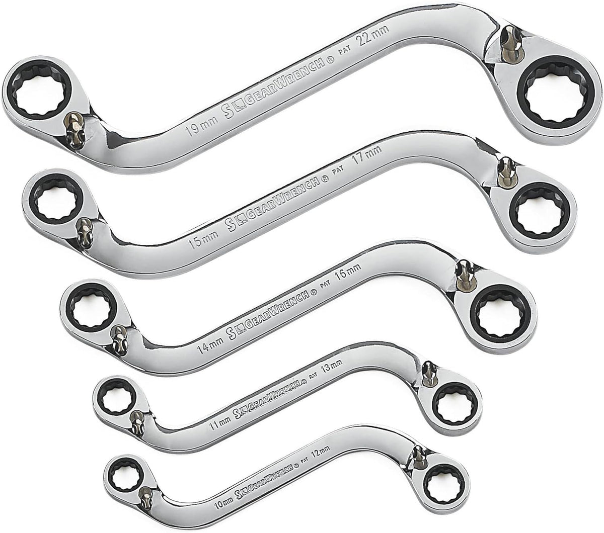 GEARWRENCH 5 Pc. 12 Pt. Reversible S-Shape Double Box Ratcheting Wrench Set, Metric - 85299
