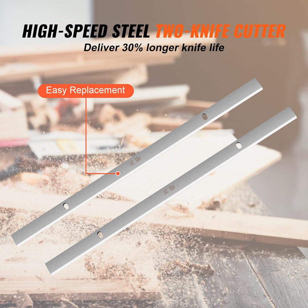 VEVOR Thickness Planer, Two-Blade, 13' Width Worktable Benchtop Planer, 15-Amp 2000W Powerful Motor, 12' Extended Infeeding Table, Low Noise for both hard & soft wood material removal
