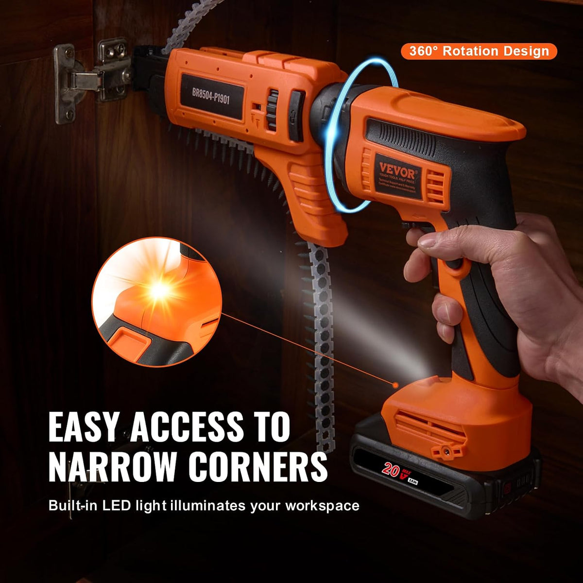 VEVOR Drywall Screw Gun Auto-Feed, 20V Max Collated Drywall Screwgun, 4200RPM Brushless Cordless Drywall Gun Kit with 2 Battery Packs, Belt Clip, Charger, Tool Bag, Screw Length and Depth Adjustable