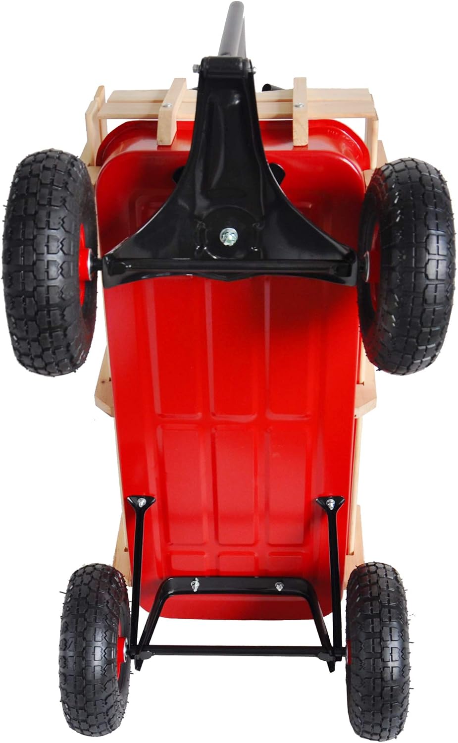 Outdoor Heavy Duty Wagon Cart for All Terrain Pulling, Steel Wagon Frame Removable Wooden Panels Adjustable Handle Air Tires Sport Wagon for Kids Camping Garden, Max. Load 176 lbs, Red