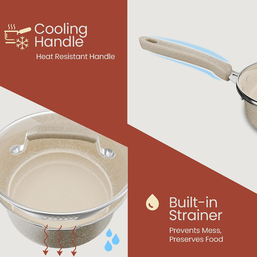 Pots and Pans Set, 22-Piece Non Stick Cookware & Bakeware Sets with Plaid Pattern, Stackable Design, Dishwasher Safe, Stain-resistant, Oven & All-Stove Safe, Tempered Glass Lid, White Marble