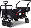 TMZ All Terrain Utility Folding Wagon, Collapsible Garden Cart, Heavy Duty Beach Wagon, for Shopping, Camping, and Outdoor Activities with Push Handle and Brake (Black/Grey)