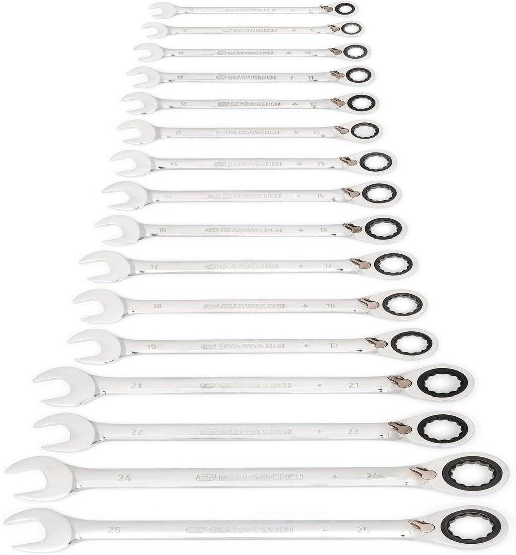 GEAWRENCH 16 Pc. Reversible Ratcheting Combination Wrench Set, Metric - 9602N