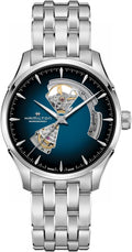 Hamilton Jazzmaster Open Heart Automatic Men's Watch, 40mm Stainless Steel Case, Swiss Made, Blue Dial Analog Wrist Watch, 50m Waterproof, Sapphire Crystal, 3-Hand Movement, Stainless Steel Strap