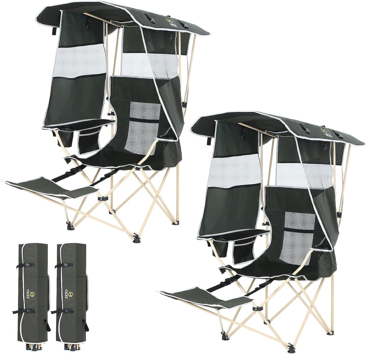 Nice C Chair with Canopy, Chair with Shades, Camping Chair, Sports Chairs, Beach Chair, w/Removable Footrest 2-Pack+Wagons Carts Foldable, Foldable Wagon, Collapsible Wagon with Solar Panel Canopy